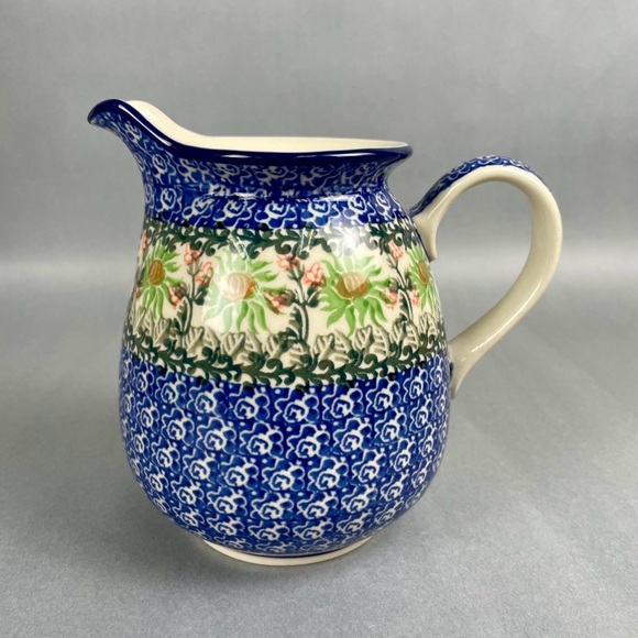 Boleslaweic Pottery Floral Blue Pitcher - Picture 2 of 7